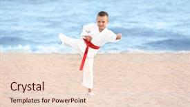  Presentation with karate - PPT theme enhanced with gi - little boy practicing karate outdoors background and a lemonade colored foreground