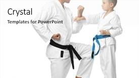  Presentation with karate - Amazing PPT theme having gi - little child with instructor practicing backdrop and a white colored foreground