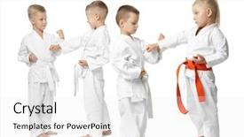  Presentation with karate - Audience pleasing presentation theme consisting of gi - little children practicing karate backdrop and a white colored foreground