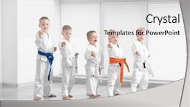  Presentation with karate - PPT theme consisting of gi - little children practicing karate background and a light gray colored foreground