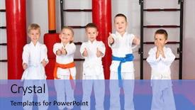  Presentation with children - Slide deck with gi - little children wearing karategi background and a light blue colored foreground