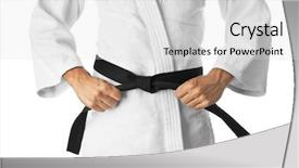  Presentation with karate - Audience pleasing presentation theme consisting of gi - male karate instructor on white backdrop and a light gray colored foreground