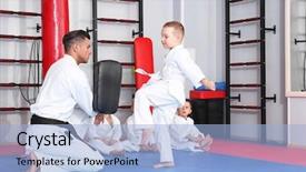  Presentation with children training on computers - Amazing PPT layouts having gi - male karate instructor training little backdrop and a  colored foreground