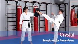  Presentation with young man and a woman - Colorful PPT theme enhanced with gi - young man and woman practicing backdrop and a ocean colored foreground