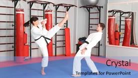  Presentation with young man and a woman - PPT layouts consisting of gi - young man and woman practicing background and a light blue colored foreground