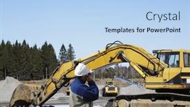  Presentation with trucks - Cool new slides with giant bulldozers trucks and workers in action gravel industry backdrop and a light blue colored foreground