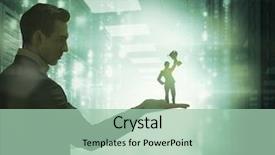  Presentation with data center - Slide deck featuring giant businessman against matrix background and a mint green colored foreground