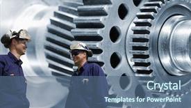  Presentation with wheel axle - Cool new slide set with giant cogwheels and gears axle backdrop and a ocean colored foreground