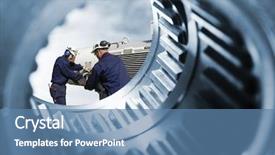  Presentation with machine - Amazing theme having giant gear and cogwheel axle backdrop and a teal colored foreground