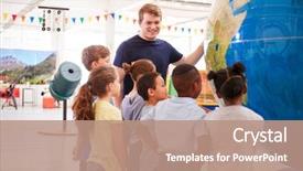  Presentation with school kids - Colorful theme enhanced with giant globe at a science backdrop and a coral colored foreground
