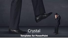  Presentation with stepping - Colorful PPT layouts enhanced with giant person stepping on a little businessman concept on background backdrop and a dark gray colored foreground