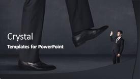  Presentation with stepping - PPT layouts having giant person stepping on a little businessman concept on background background and a dark gray colored foreground