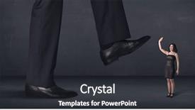  Presentation with stepping - Beautiful presentation theme featuring giant person stepping on a little businesswoman concept on background backdrop and a dark gray colored foreground
