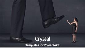  Presentation with stepping - PPT theme having giant person stepping on a little businesswoman concept on background background and a dark gray colored foreground