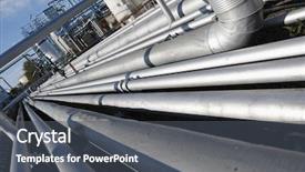  Presentation with ultra - Colorful slide deck enhanced with giant pipeline construction ultra wide backdrop and a dark gray colored foreground