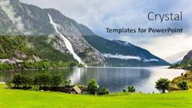  Presentation with cold water - PPT theme featuring giant-scenic-langfossen-waterfall background and a light blue colored foreground
