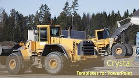  Presentation with trucks - Amazing slide set having giant-trucks-bulldozers-working-inside backdrop and a coral colored foreground