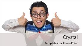  Presentation with man in suit and tie - Presentation theme with giants - funny man with giant bow background and a  colored foreground