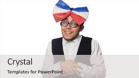  Presentation with tie - Cool new slide set with giants - funny man with giant bow backdrop and a light gray colored foreground