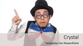  Presentation with fixing his black bow tie - Presentation theme consisting of giants - funny man with giant bow background and a  colored foreground