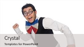  Presentation with tie - Beautiful slide set featuring giants - funny man with giant bow backdrop and a light gray colored foreground