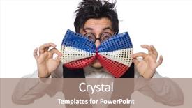  Presentation with fixing his black bow tie - Cool new slide set with giants - funny man with giant bow backdrop and a coral colored foreground