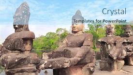  Presentation with khmer - PPT layouts with giants-guardians-in-front-gate background and a sky blue colored foreground