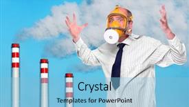  Presentation with gas - Colorful slides enhanced with gif eco - frustrated man in gas mask backdrop and a light blue colored foreground