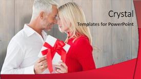  Presentation with gift of love - Audience pleasing PPT theme consisting of gift against pale grey backdrop and a mint green colored foreground