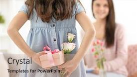  Presentation with gift - Audience pleasing theme consisting of gift and flowers for mommy backdrop and a coral colored foreground