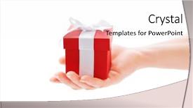  Presentation with hand up - Colorful presentation theme enhanced with gift and hand backdrop and a white colored foreground