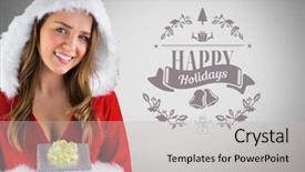  Presentation with christmas girl - Audience pleasing PPT layouts consisting of gift and happy holidays text backdrop and a light gray colored foreground