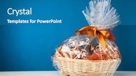  Presentation with hamper - Slide deck enhanced with gift basket against blue background background and a teal colored foreground