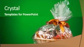  Presentation with hamper - Beautiful PPT layouts featuring gift basket against green background backdrop and a forest green colored foreground