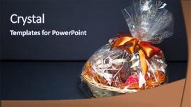  Presentation with hamper - Audience pleasing presentation theme consisting of gift basket against grey background backdrop and a tawny brown colored foreground