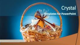  Presentation with hamper - PPT theme featuring gift basket on blue background background and a ocean colored foreground