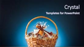  Presentation with hamper - PPT layouts enhanced with gift basket on blue background background and a wine colored foreground