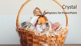  Presentation with hamper - PPT theme having gift basket on grey background background and a lemonade colored foreground