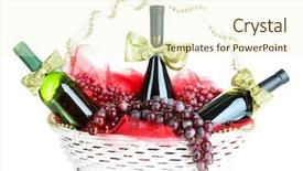  Presentation with white wine and red - Presentation design featuring gift basket with wine isolated background and a  colored foreground