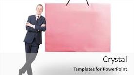  Presentation with shopping for electronics - Beautiful presentation theme featuring gift baskets - businessman with shopping bag backdrop and a white colored foreground