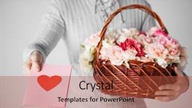  Presentation with postcard - Amazing theme having gift baskets - man with basket full backdrop and a red colored foreground