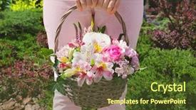  Presentation with blooming flower animated - Audience pleasing PPT layouts consisting of gift baskets - woman holding basket with beautiful backdrop and a tawny brown colored foreground