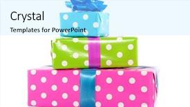  Presentation with birthday - Beautiful PPT theme featuring gift birthday - pile colorful dotted presents backdrop and a arctic colored foreground