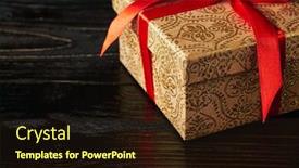  Presentation with gift ribbon - Theme having gift birthday christmas present concept - gift box with red ribbon on dark wooden background background and a wine colored foreground