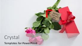  Presentation with happy mothers day - Audience pleasing slide deck consisting of gift box and bunch of pink rose with happy mothers day tag on white background backdrop and a light gray colored foreground