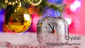  Presentation with snow tree - PPT layouts featuring gift box and clock on snow under christmas tree background and a coral colored foreground