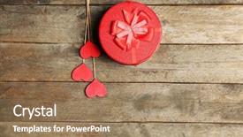  Presentation with wooden heart the slogan - Amazing presentation theme having gift box and decorative hearts backdrop and a coral colored foreground