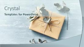  Presentation with leaves flat lay - Amazing presentation design having gift-box-and-dry-eucalyptus backdrop and a sky blue colored foreground