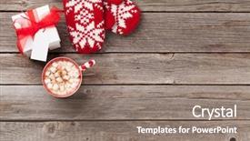  Presentation with christmas chocolate - PPT theme having gift box and hot chocolate background and a gray colored foreground