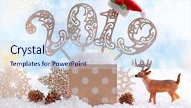  Presentation with new year card - Slides having festive card with gift box background and a sky blue colored foreground